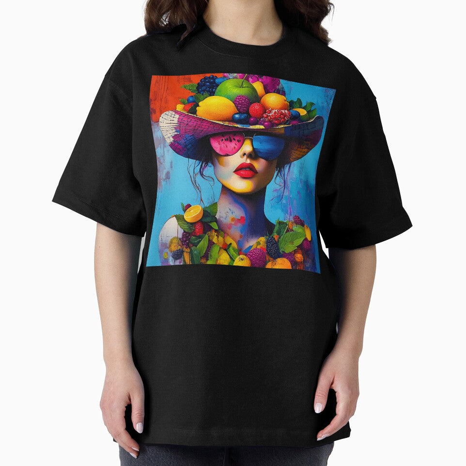 Whimsy Pop Art Female With Fantastical Fruit Hat by DEC02