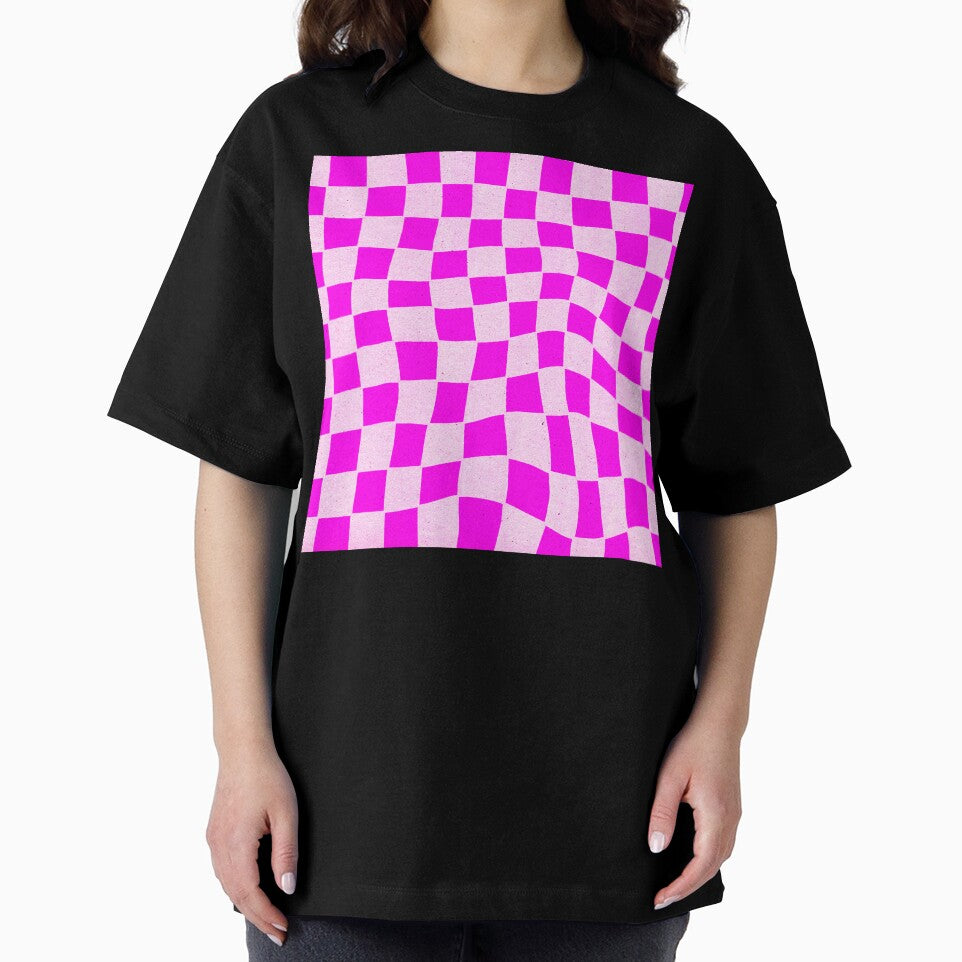 Y2K Neon Pink On Pink Checkered Wavy Pattern by DEC02