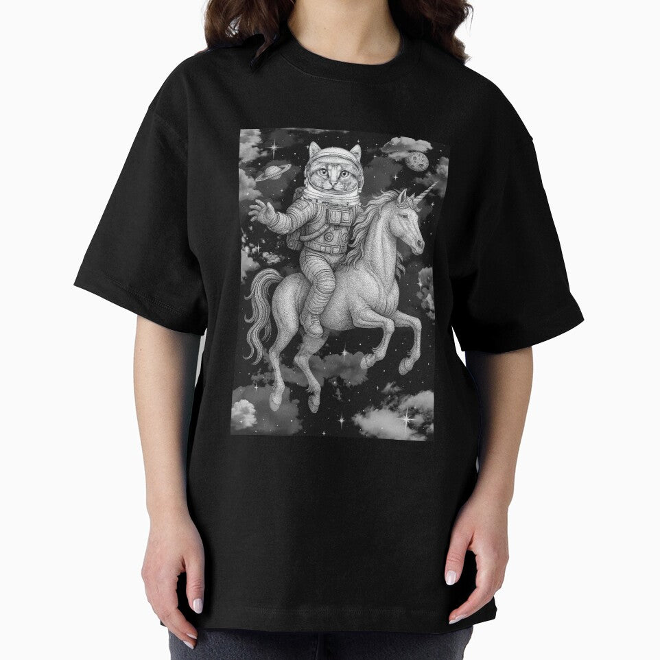 Astral Cat Rider on Unicorn — Gothic Dotwork by Flower Magic