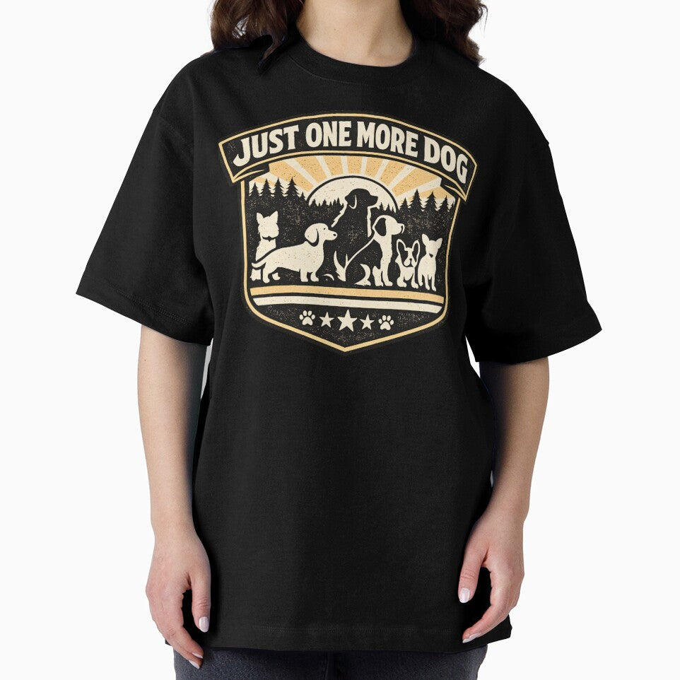 Just One More Dog Shirt – Funny Dog Lover Vintage Badge Graphic Tee for Dog Owners by AdicretorDesign