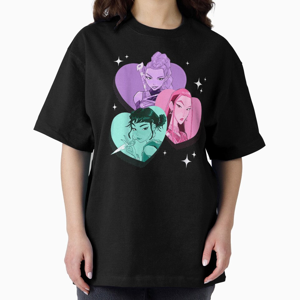 KPop Demon Hunters Anime Style Girl Power Heart Trio Aesthetic For Fans by LizzyKeiko