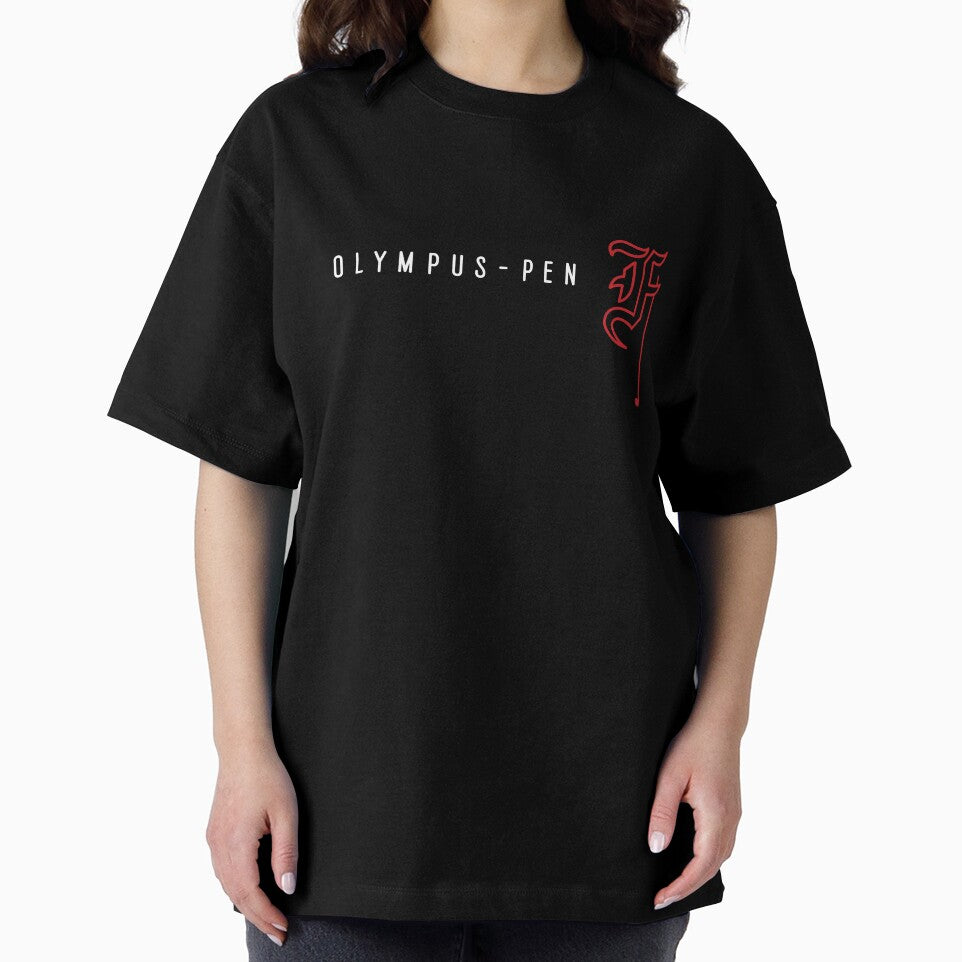 Olympus Pen F - Gothic Letter F - White & Red - Half Frame Vintage Film Camera Logo by Leah Streader