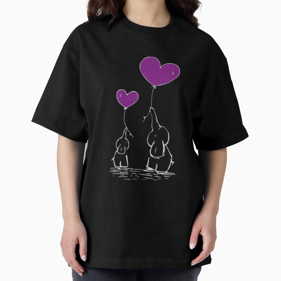 Sweet Parent and Child Elephant Holding Purple Heart Balloons Minimalist Animal Love by QuotinTs