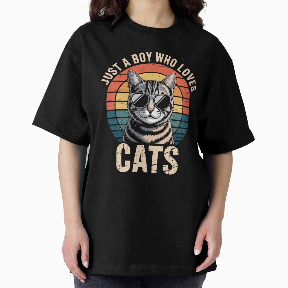 Just A Boy Who Loves Cats Cool Cat Design by Gogetgiggles