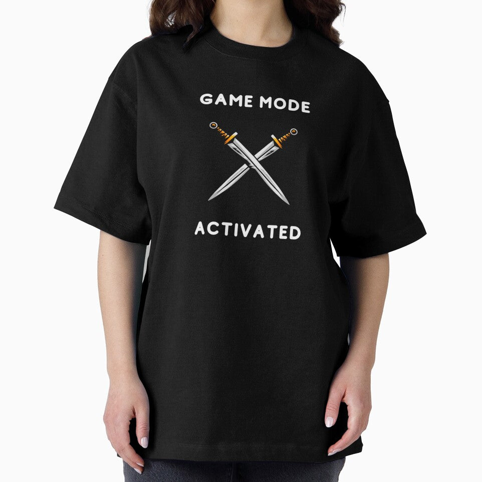Game mode activated - Two crossed blades - Text based design illustration - White by Nemesiscrowd