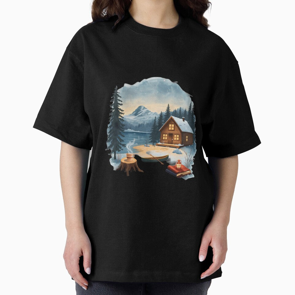 Cozy Cabin Snowy Lake PNG | Hygge Winter Forest Illustration | Mug Sublimation Design by Ashley critters