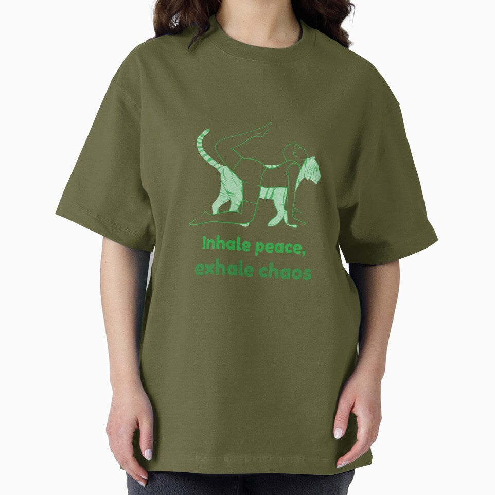 Tiger Yoga Pose Vyaghrasana – Inhale Peace Exhale Chaos Mindful Breathing Yoga Design by WellspringXflow