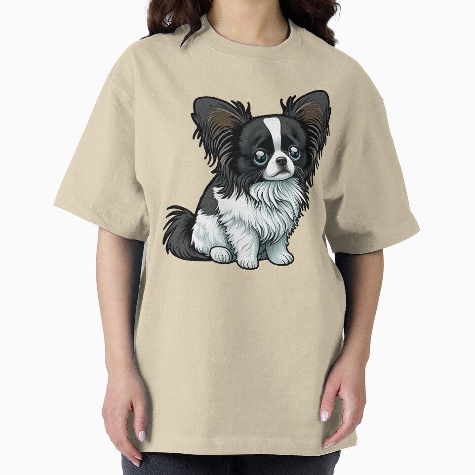 Papillon Dog Puppy - Black and White Fur - Kawaii Cartoon by UncannyCanvas