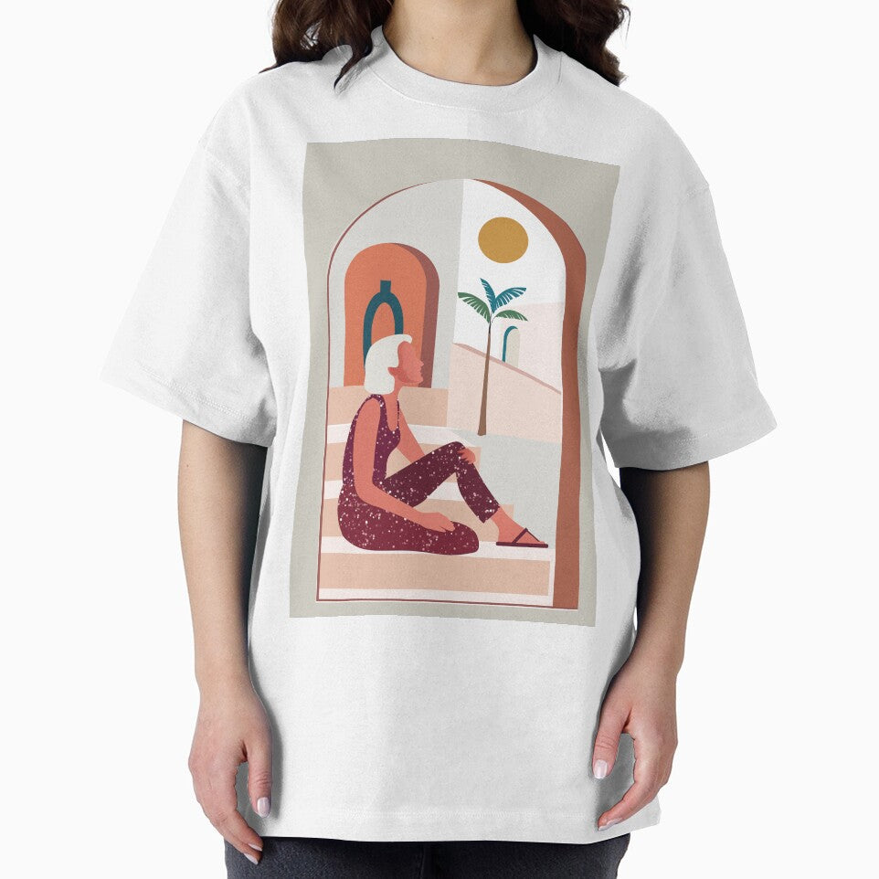 Boho chic style woman girl palms tree, by Arctic frame studio