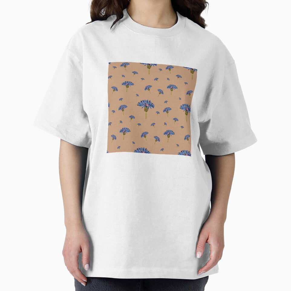 Flower blue violet pattern hand drawn watercolor beige by Yana Mustafina | Boho Soulful Designs