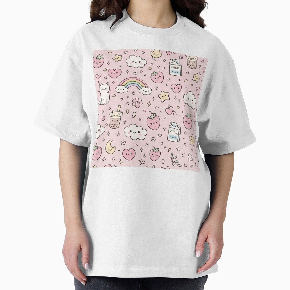 Kawaii Cute Pattern – Pastel Pink Kawaii Doodles Seamless Design by DrizzyV