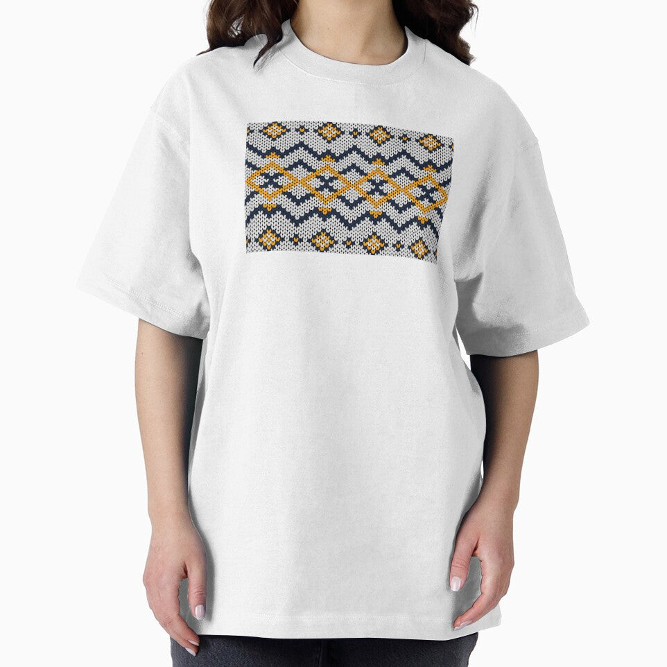 Modern Native American style white, yellow, and blue yarn knitting pattern. by Nengsang