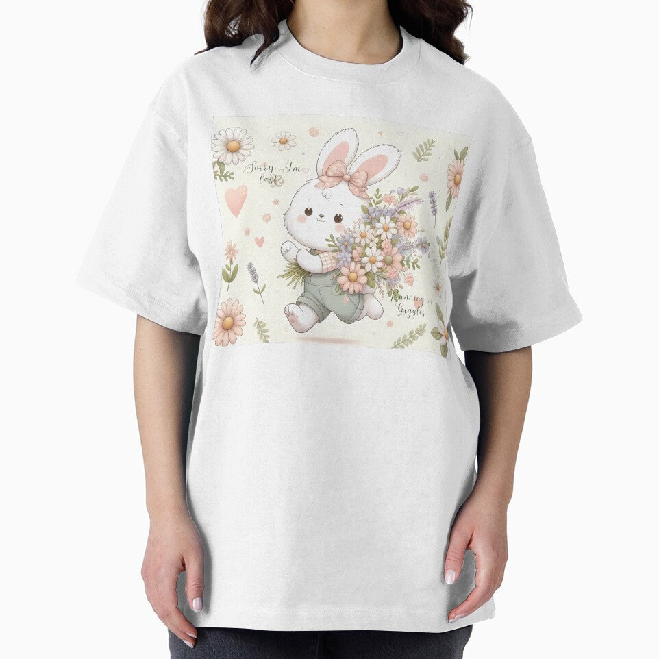 Cute Bunny Running with Flowers by Nexloft