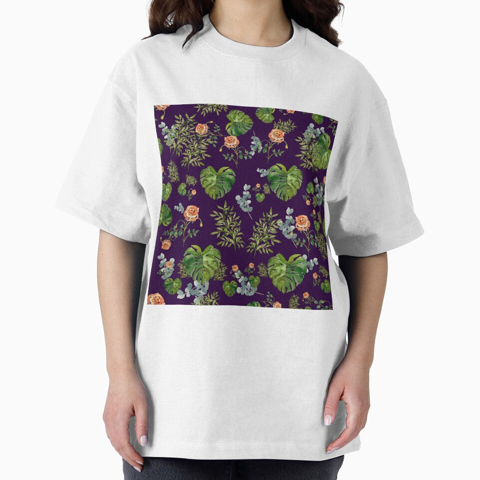 Rose flower palm leaf branch pattern watercolor violet by Yana Mustafina | Boho Soulful Designs