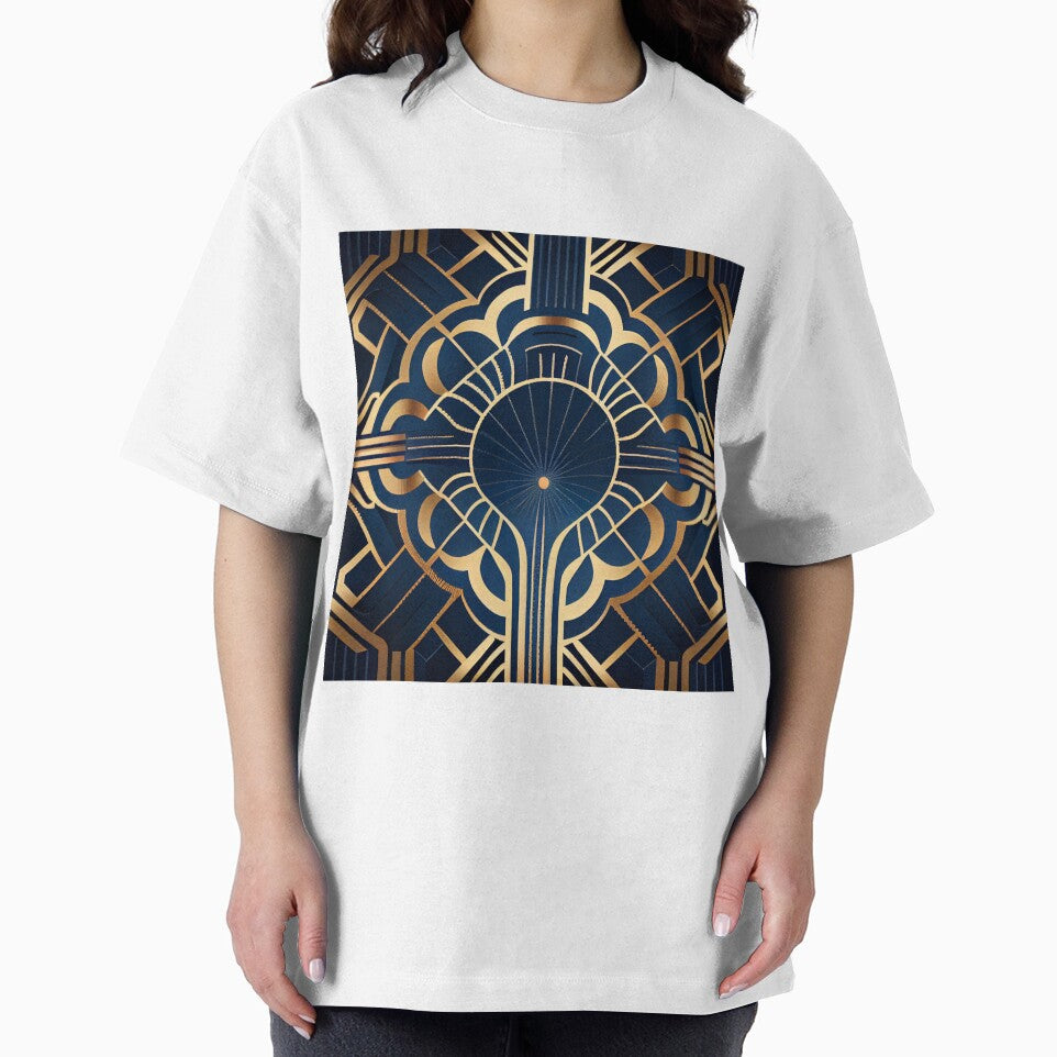 Blue Geometric Art Deco Pattern Digital Painting by CodeAndColors