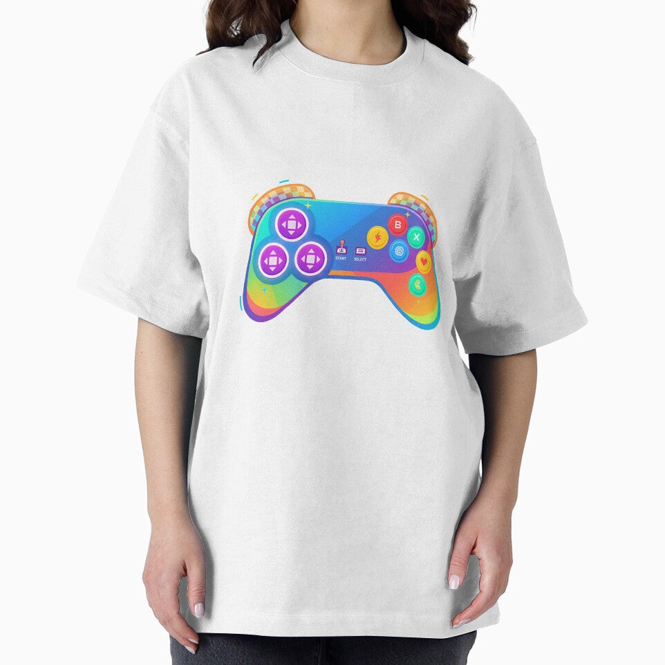 Neon Gaming Controller T-Shirt – Colorful Gamer Aesthetic Tee by Rivistudio