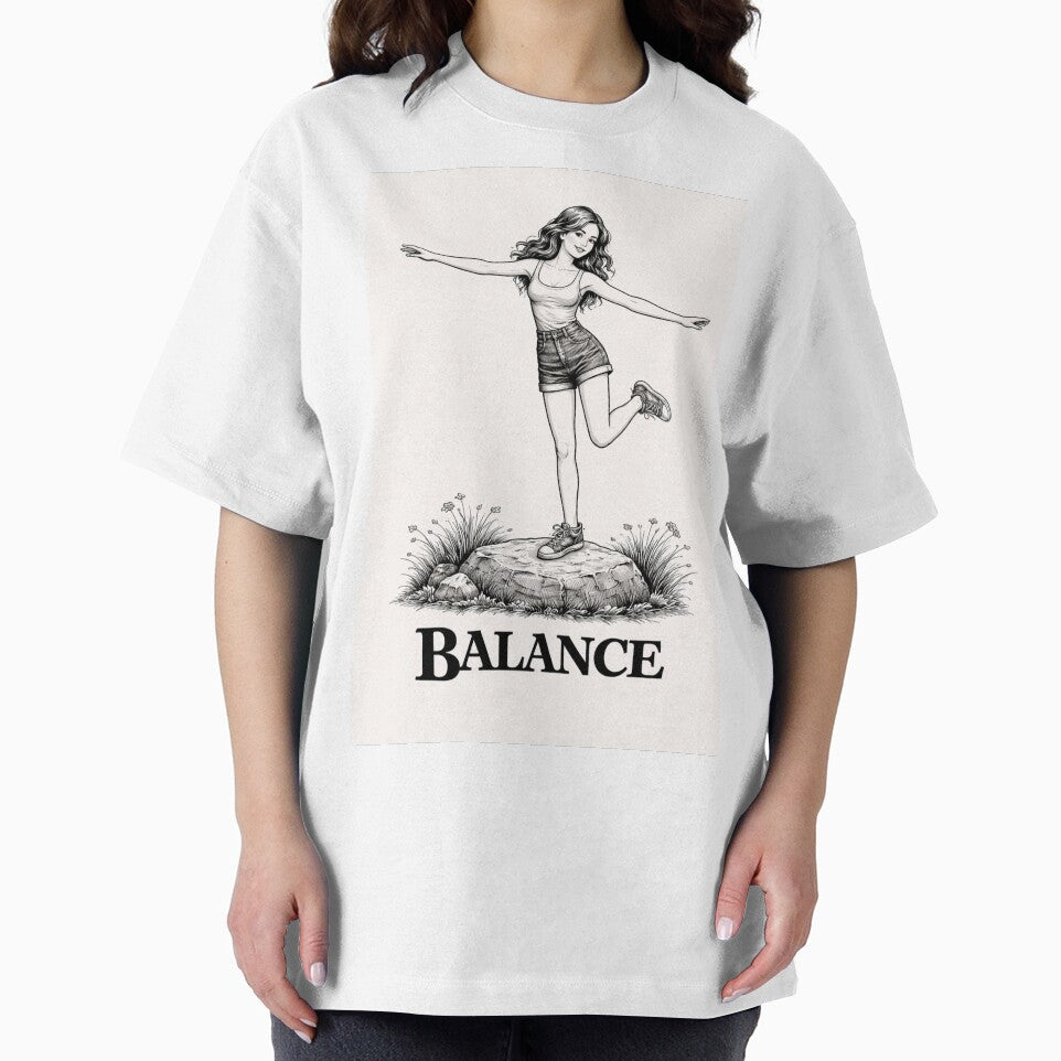 Balance Aesthetic Vintage Girl Black and White Minimalist Retro 70s Graphic Tee Design by VINTAGEPUNTEES