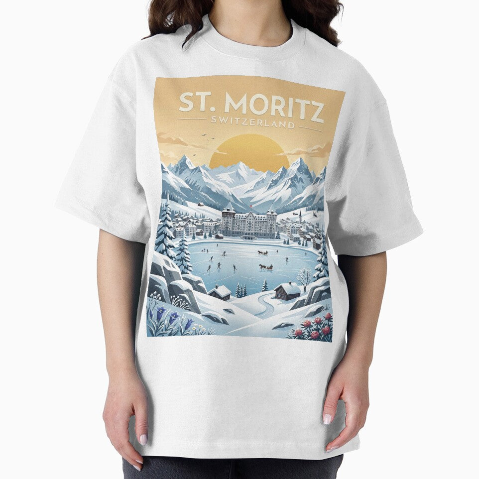 St. Moritz Switzerland Travel Poster – Vintage Winter Alpine Landscape Art by Scorpio Tees