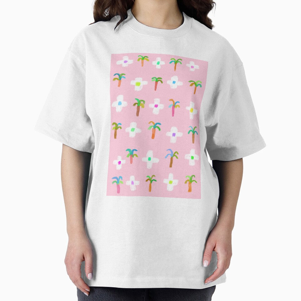 Cross and Palm Pink Bright and Colourful pattern by Megan O'Brien
