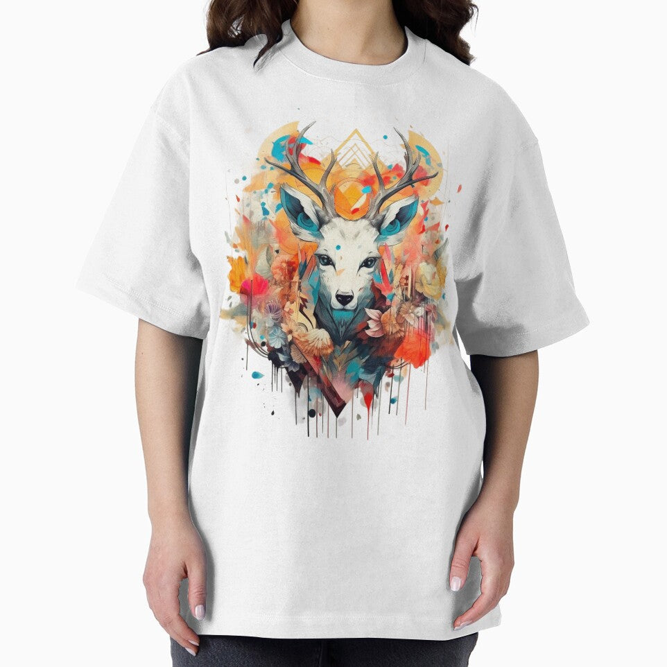 Colourful Reindeer Printed Graphic T-Shirt by KARSCORP