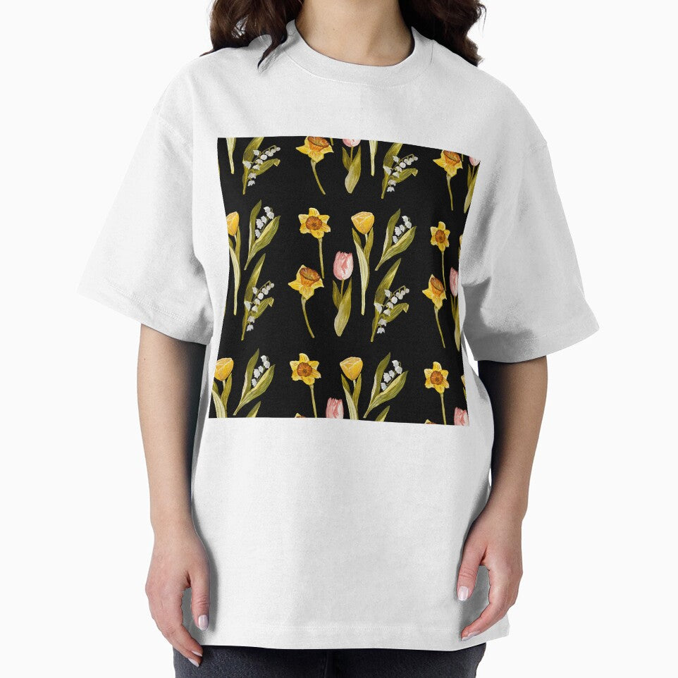 Daffodil tulip snowdrop Easter a seamless pattern black by Yana Mustafina | Boho Soulful Designs