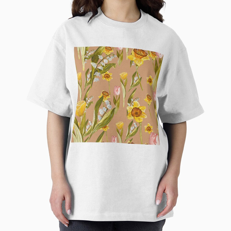 Daffodil tulip snowdrop Easter an ornate pattern peach by Yana Mustafina | Boho Soulful Designs