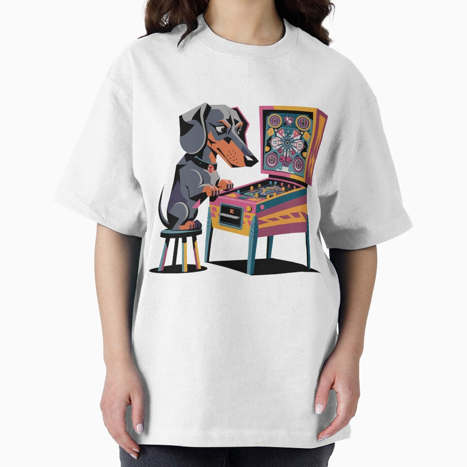 Funny Dachshund Dog Playing Pinball Retro Graffiti by Nature's Fancy