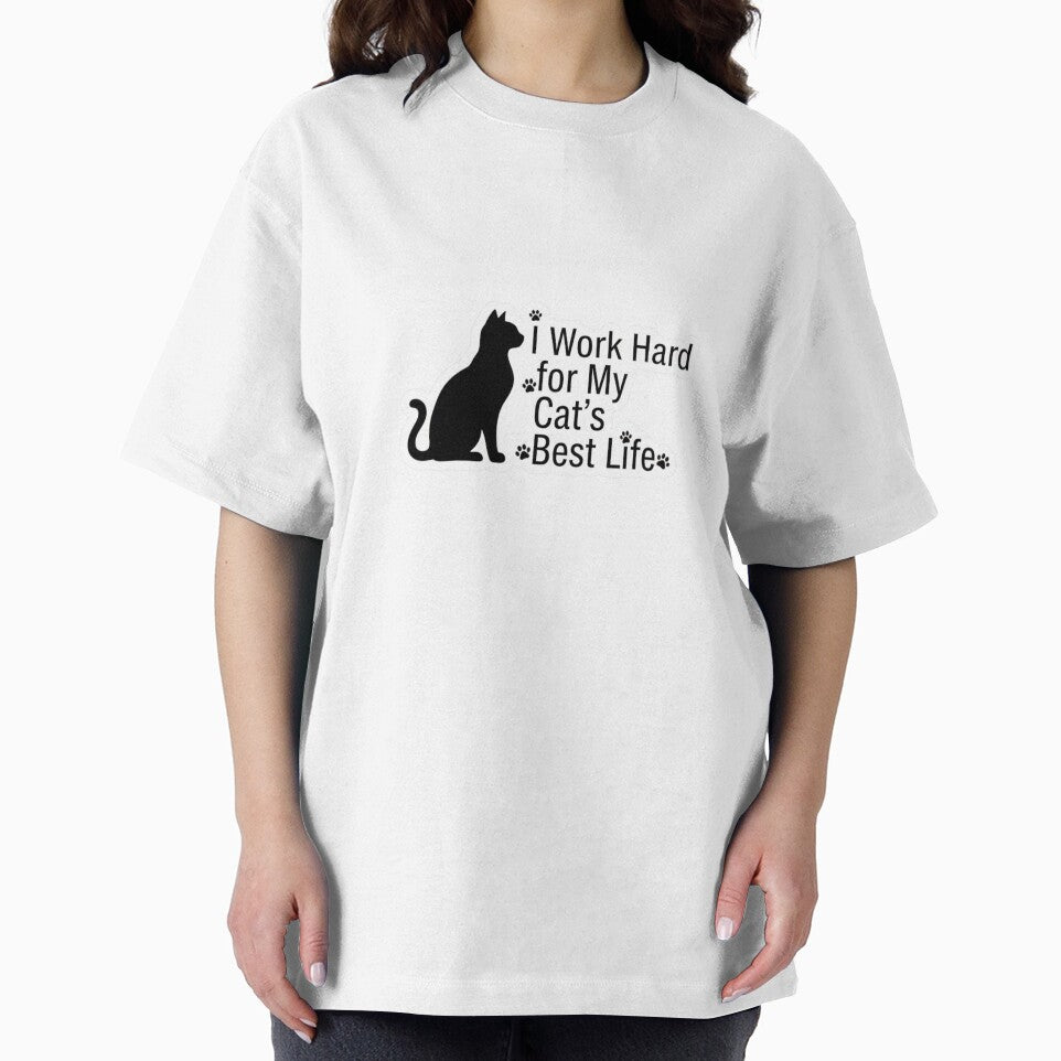 I Work Hard for My Cat’s Best Life – Minimal Cat Lover Sticker by Halimoushop