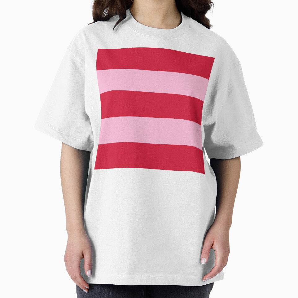 Large RED and  COTTON CANDY PINK Horizontal STRIPES by RachelMacht