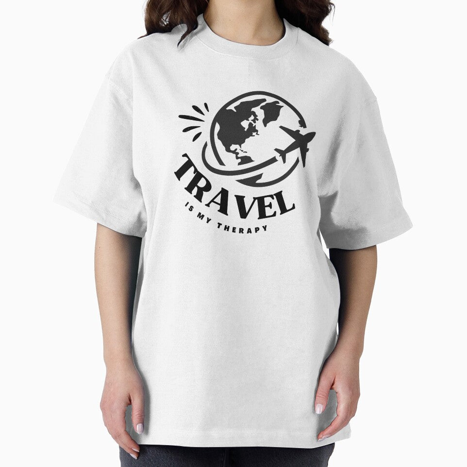 Travel Is My Therapy | Minimalist World Map & Airplane Design by Homeglow Creations