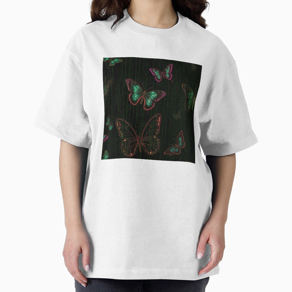 Techno Glam: Neon Butterflies & Matrix Code Fusion by SeanOsShirts