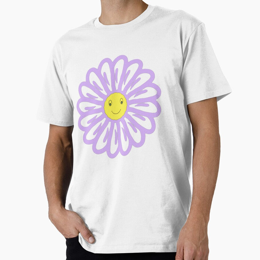 Lavender Smiley Daisy Flower – Cute Retro Happy Face Aesthetic Sticker by MysticPurpleHue
